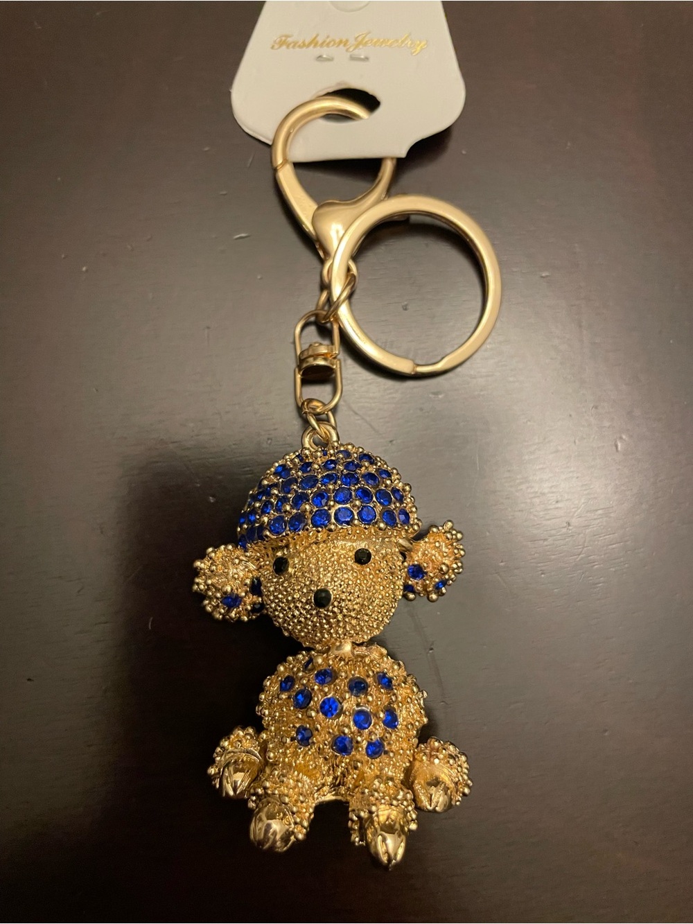 Fashion Jewelry Gold and Blue Crystal Puppy Keychain/Bagcharm
